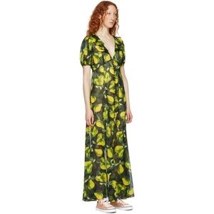 NWT Marc Jacobs Redux Grunge Fruit Print Maxi Dress Black Green Yellow 2 / XS